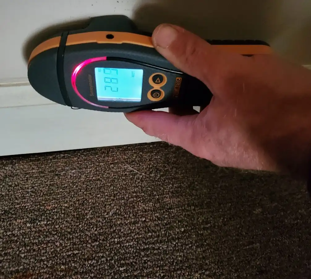 Moisture detection at baseboard during Storm Damage Restoration in Veneta
